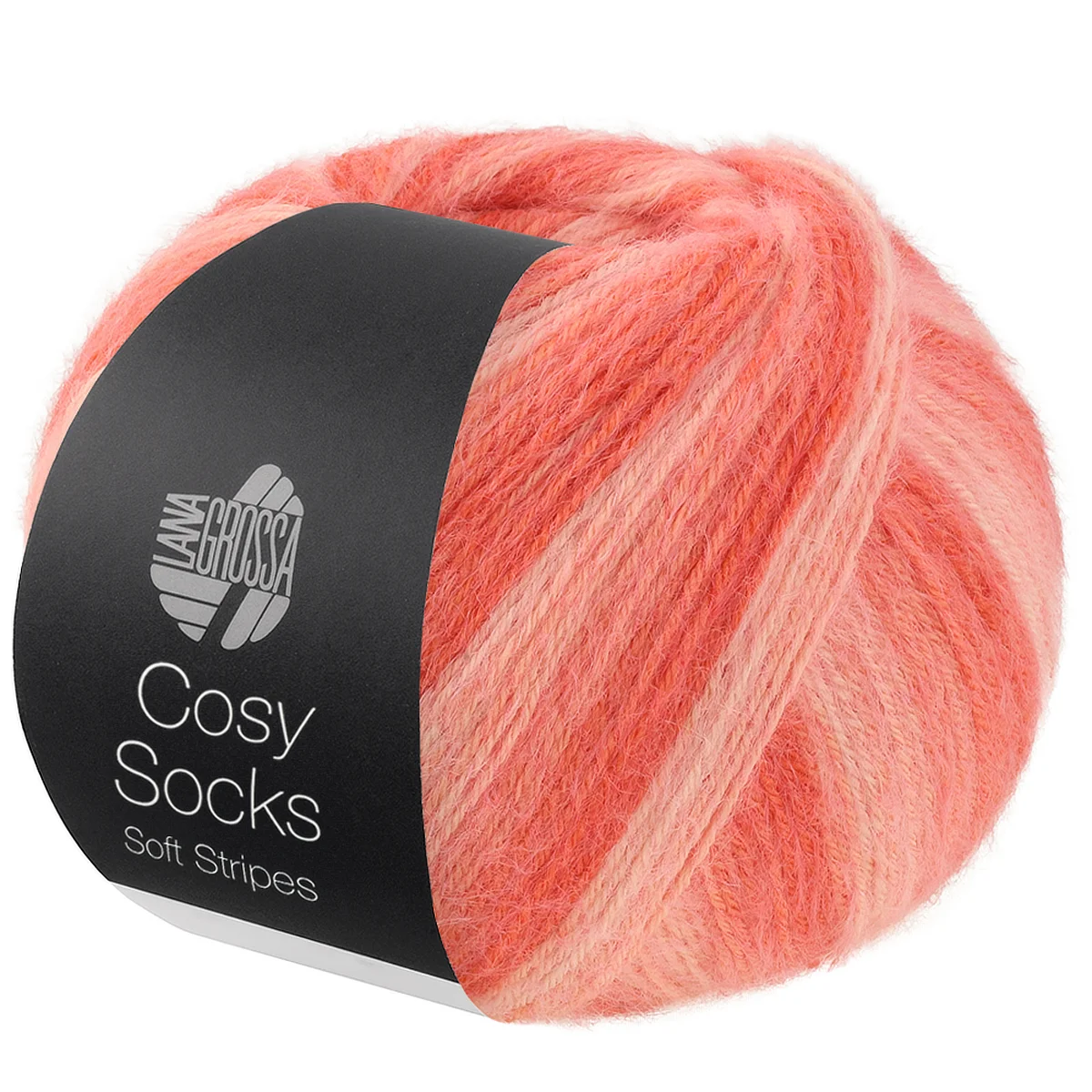 COSY SOCKS SOFT STRIPES - 113 Lachs/-rot/Koralle - Lana Grossa