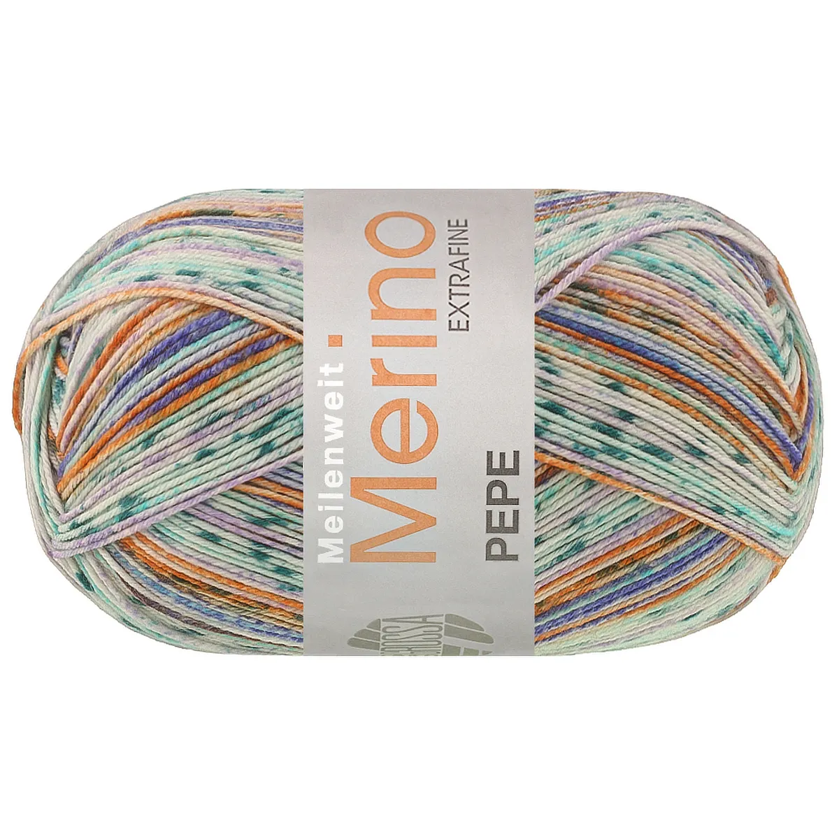 Meilenweit 100 MERINO Extrafine PEPE - 4147 Orangebraun/Lila/Creme/Dunkelgrün/Türkis/Blauviolett - Lana Grossa