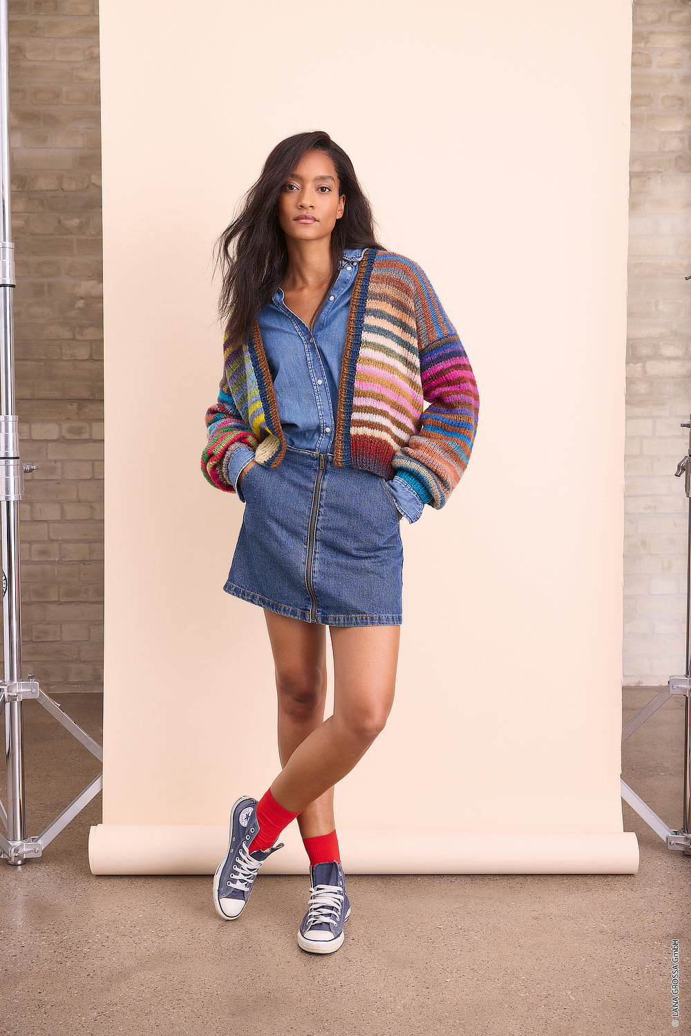 Denimskirt, Jeanskleid, Denim, Pullover-Cardigan, Schuhe