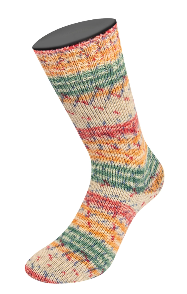 Landlust DIE SOCKENWOLLE 6-fach -  930 Pastel Pink/Mint/Orange/Grey-Green/Grey-Blue/Red Striped/Speckled - Lana Grossa