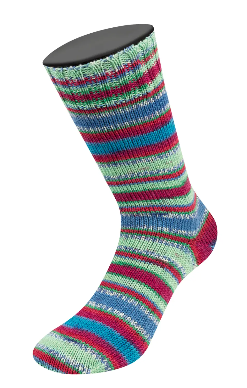 MEILENWEIT 100 MERINO EXTRAFINE  COCCOLE -  3801 Jade Green/Emerald/Azure Blue/White/Dark Red/Bordeaux Striped  - Lana Grossa