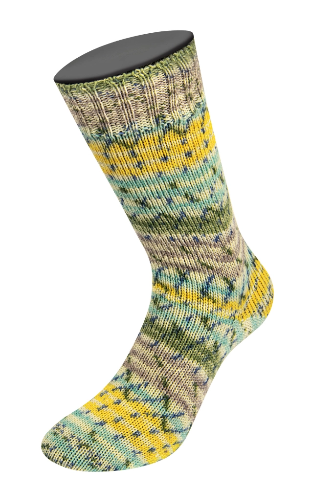Landlust DIE SOCKENWOLLE 6-fach - 929 Mint/Oliv/Ecru/Taupe/Graublau Gestreift/Gesprenkelt - Lana Grossa