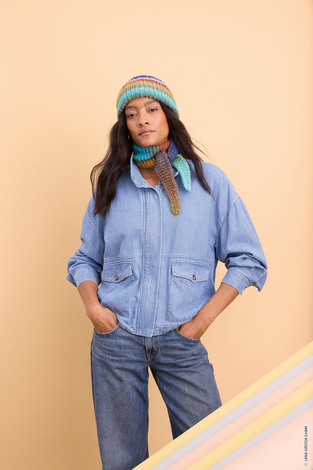 Jeansjacke, Denim, Casual, Beanie, Schal