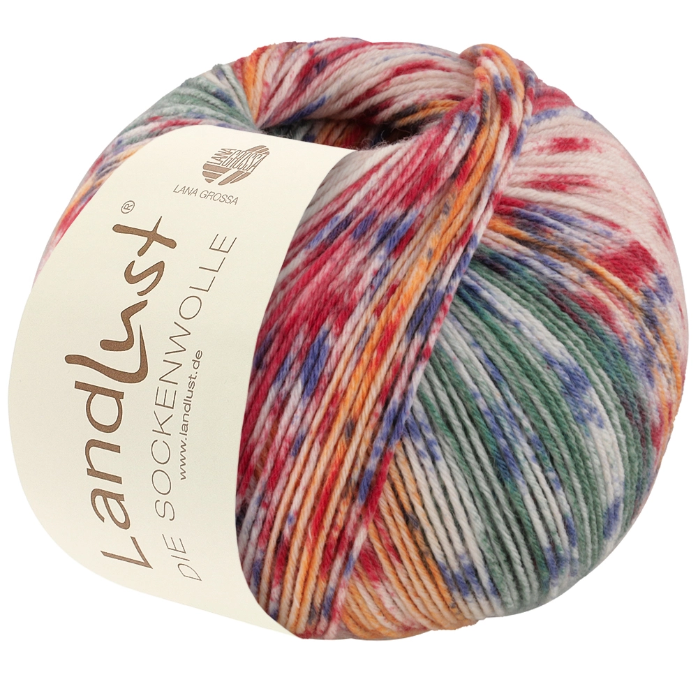 Landlust DIE SOCKENWOLLE 6-fach -  930 Pastel Pink/Mint/Orange/Grey-Green/Grey-Blue/Red Striped/Speckled - Lana Grossa