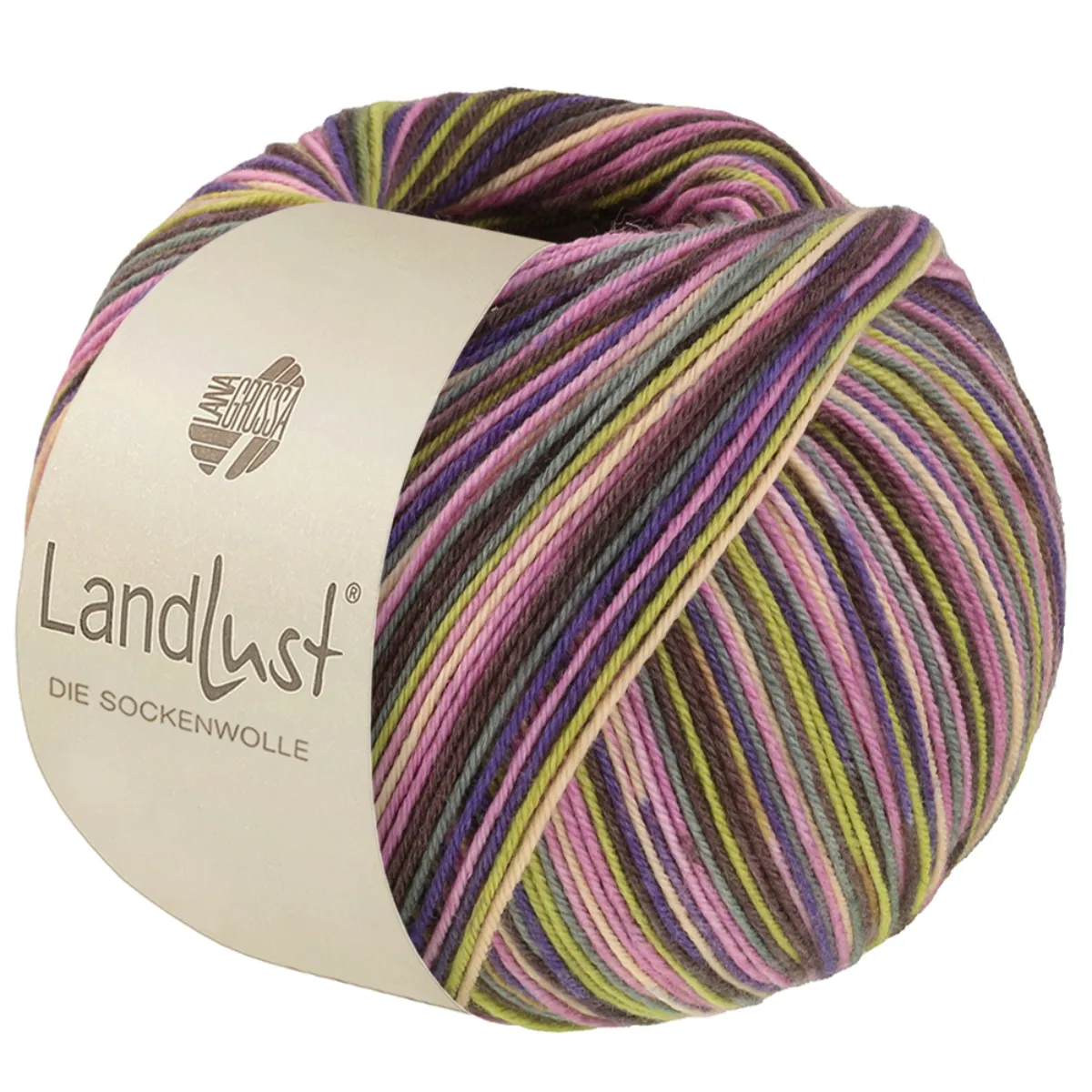Landlust DIE SOCKENWOLLE SEIDE 100G -  361 Lilac/Mocha/Violet/Light Beige/Pistachio/Reseda Green - Lana Grossa