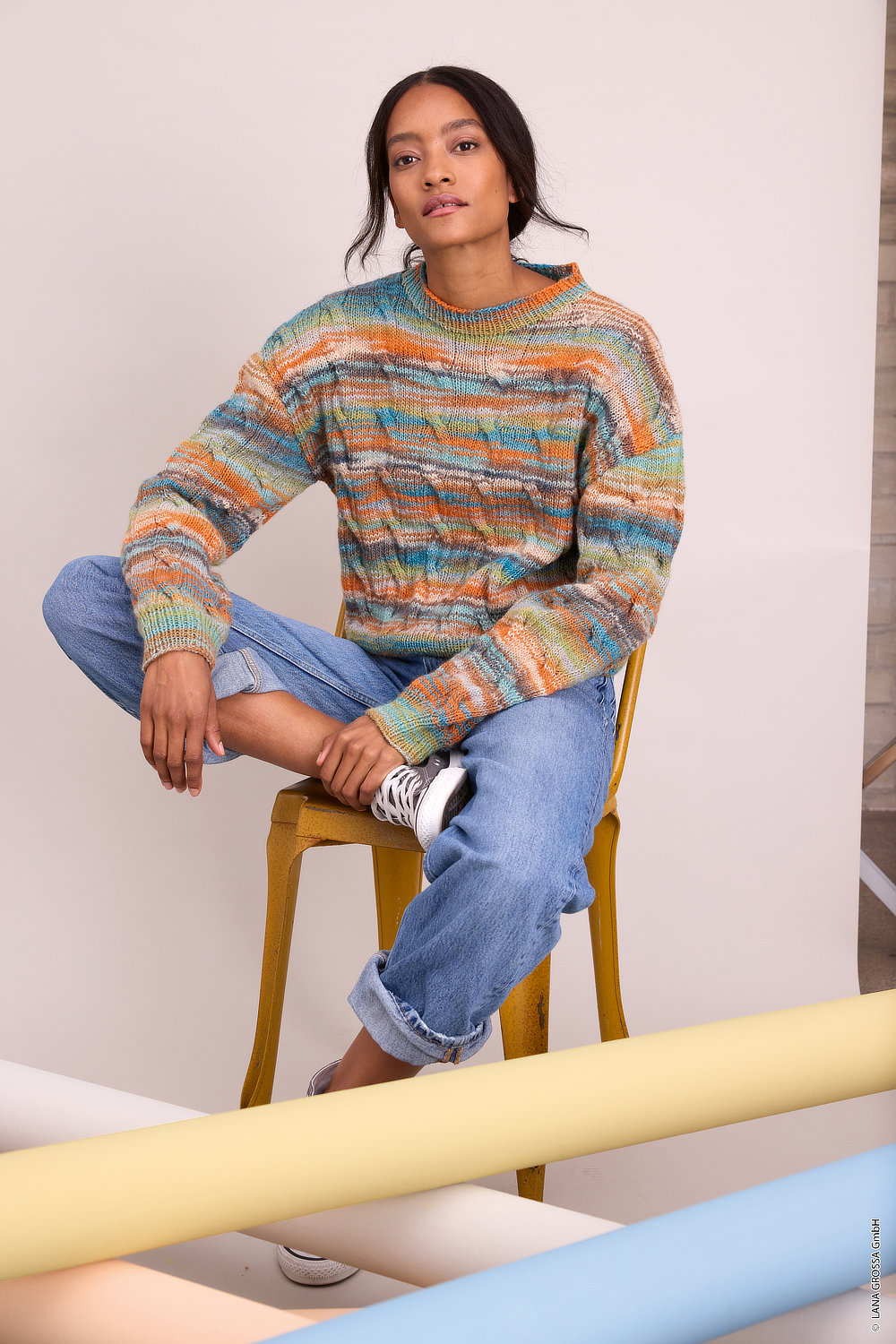 Strickpullover, Mehrfarbig, Rundhalsausschnitt, warmer Pullover, lockere Passform