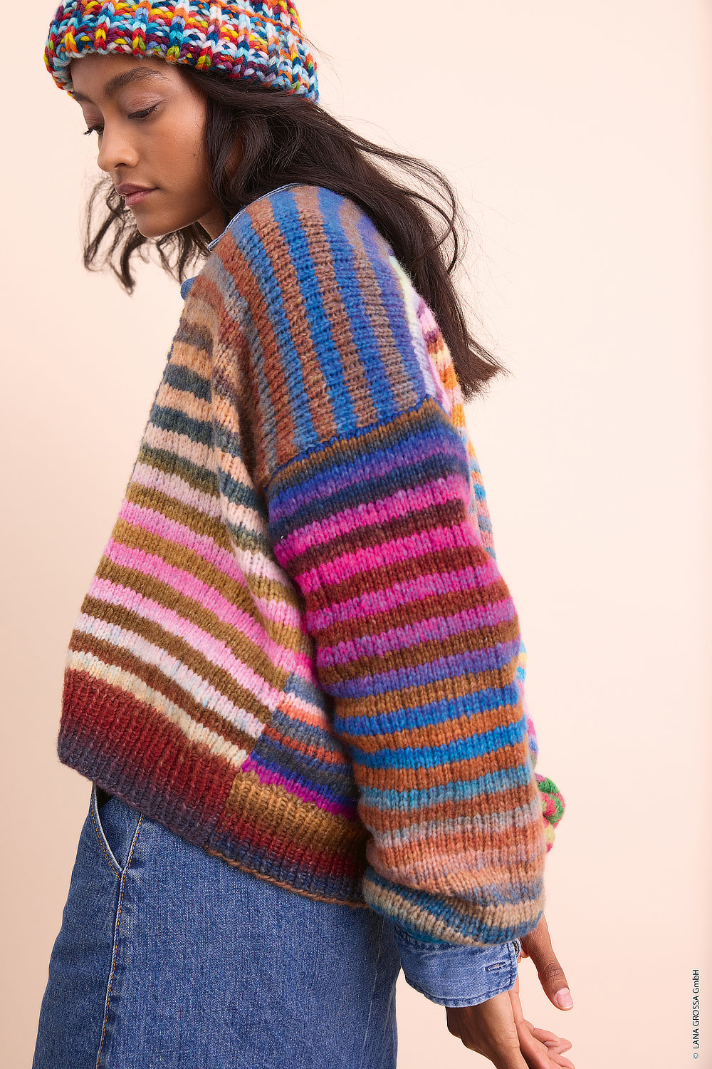 Strickpullover, Oversized, Streifen, Multicolor, Wollpullover