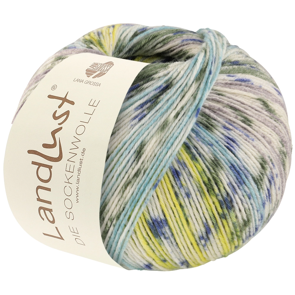 Landlust DIE SOCKENWOLLE 6-fach - 929 Mint/Oliv/Ecru/Taupe/Graublau Gestreift/Gesprenkelt - Lana Grossa