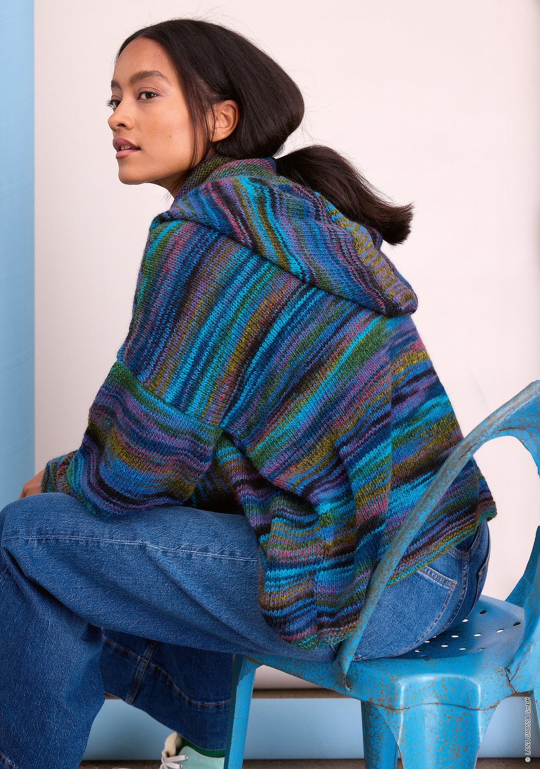 Hoodie, Strickjacke, Rainbowfarben, Kunstfaser, Jeans