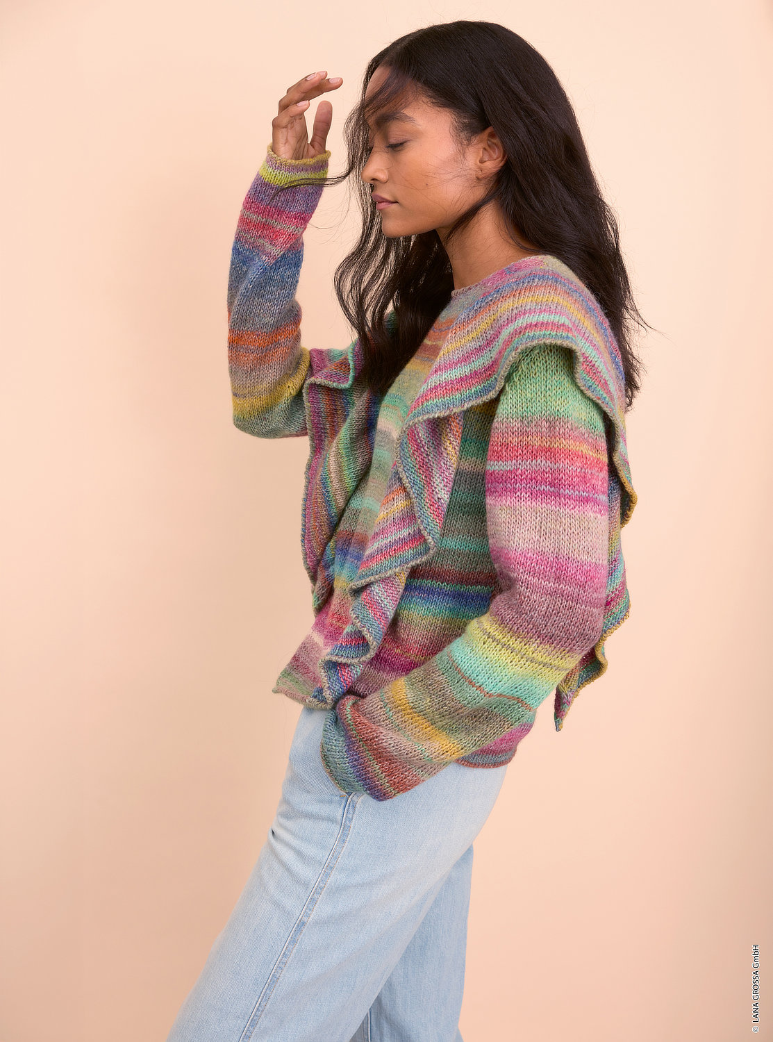 Strickjacke, Mehrfarbig, Rippenstrick, Langarm, Oversize