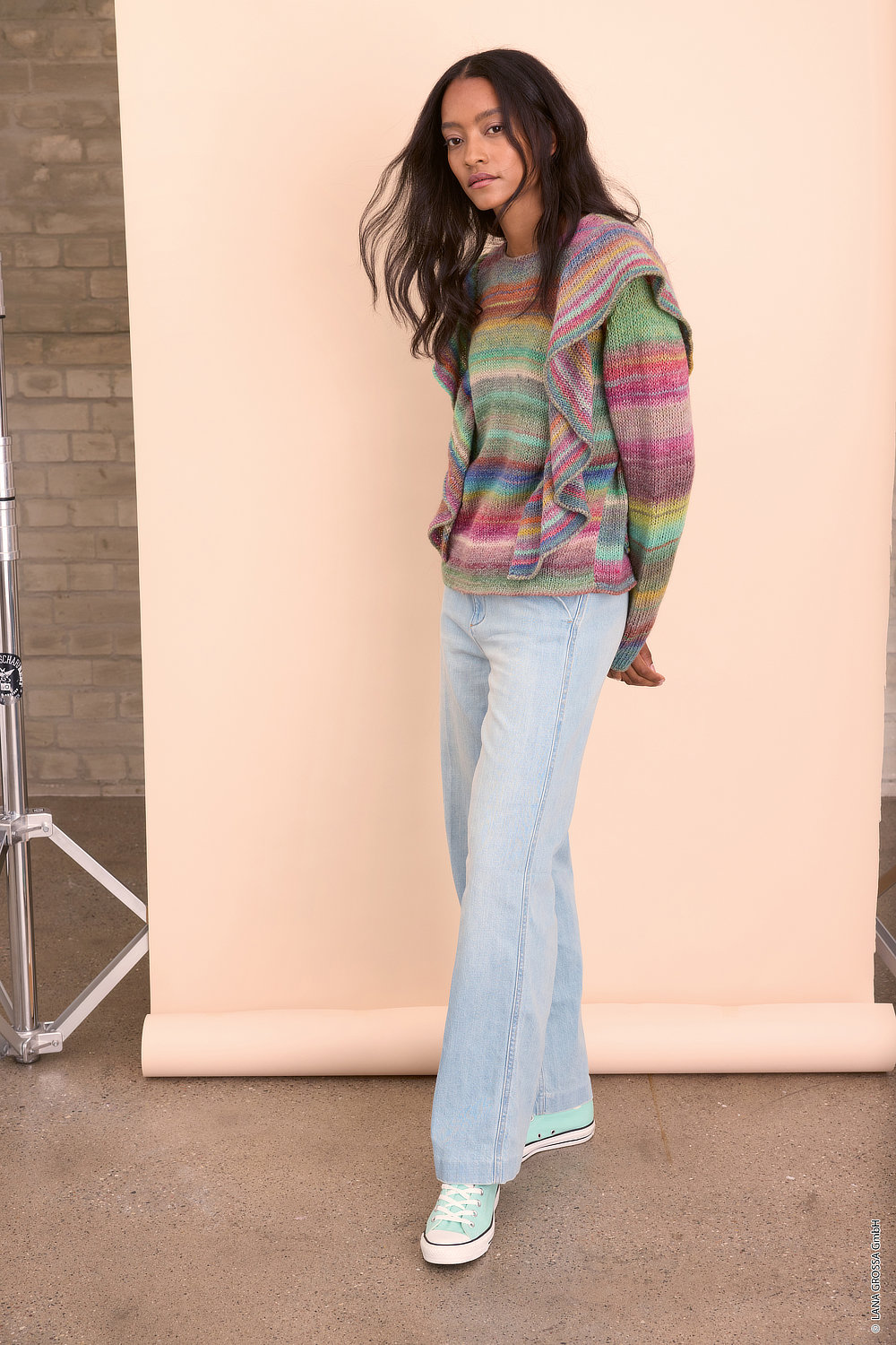 Strickpullover, Regenbogenfarben, Multicolor, Oversize, Jeans