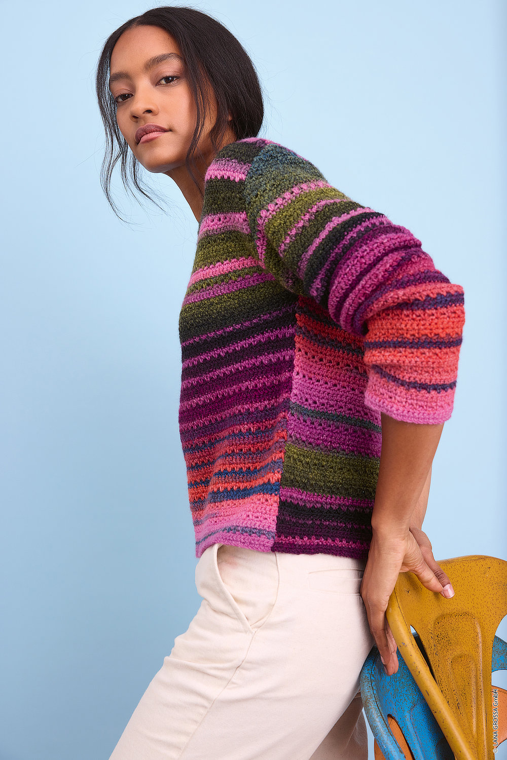 Streifen, Multi-Farbe, strickpullover, crop-pullover, rosa grün lila
