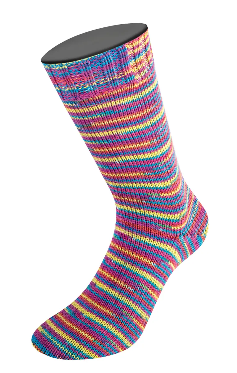 Landlust DIE SOCKENWOLLE SEIDE 100G - 364 Rot/Seegrün/Fuchsia/Hellgelb/Blau - Lana Grossa