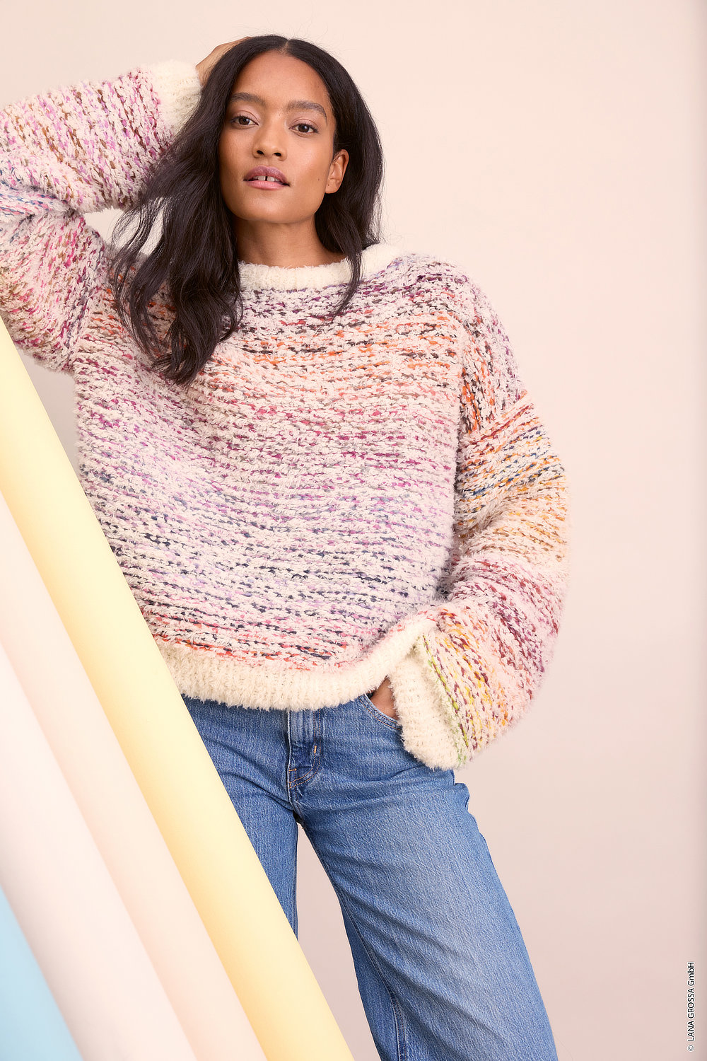 Pullover, Strickpullover, Pastellfarben, Oversized, Jeans