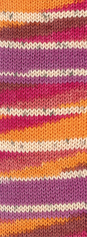 Lana Grossa Meilenweit 100 Seta Giaponne aus 55% Schurwolle (Merino), 25% Polyamid, 20% Seide in Farbe 3386 Braun/Fuchsia/Tonrot/Ecru/Grau/Mandarin/Rotviolett