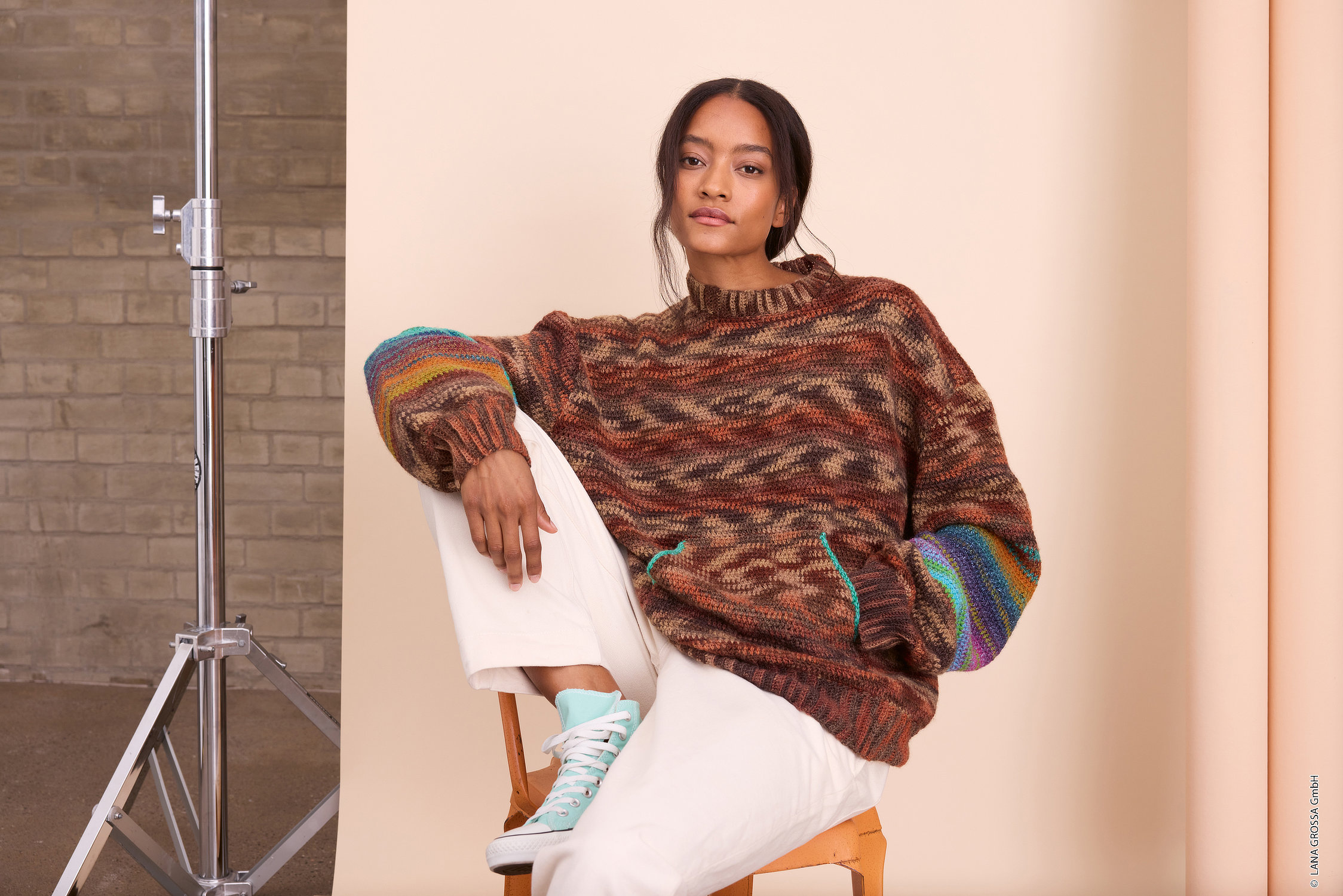 oversizeder Cardigan?, multicolor, Knitwear, braun, türkise Akzente