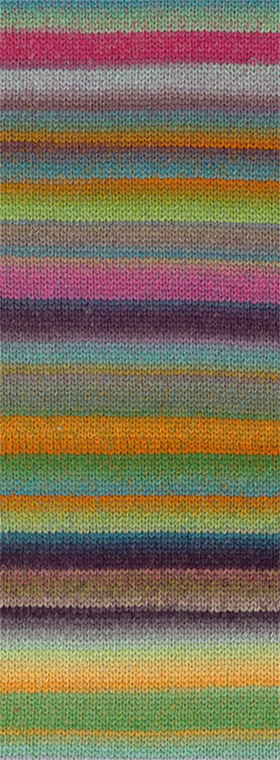Lana Grossa Farfalla aus 94% Schurwolle (Merino extrafein), 6% Polyamid in Farbe 003 Zart-/Mai-/Petrolgrün/Graubeige/Camel/Flieder/Graulila/Brombeer/